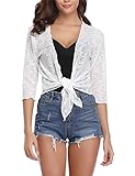 Abollria Womens 3/4 Sleeve Sheer Shrug Tie Front Cropped Bolero Cardigan