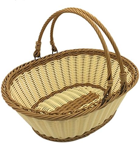 TANSTICOLOR 38X28.5X14.5cm large beige and brown wicker fruit baskst for Vegetables Shopping and Picnic Storage