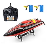 Rodzon RC Boat 2.4GHz 4 Channels with LCD display Remote Control Boat for Adults & Kids with High Speed motor + 2 Batteries -Red