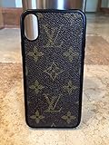 Handcrafted iPhone X flexible cell phone case covered in re-purposed Louis Vuitton canvas