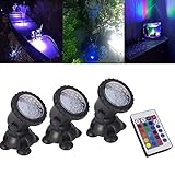 Pond Lights Remote Control Submersible Lamp [Set of 3] IP68 Underwater Aquarium Spotlight 36-LED Multi-color Decoration Landscape Lamp for Swimming Pool Fish Tank Fountain Water Rockery Grass Land