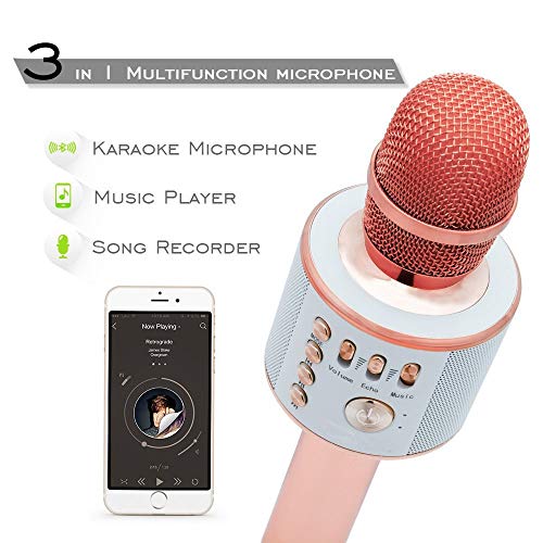 ZUZU Wireless Microphone Karaoke, Karaoke Microphone Bluetooth, Karaoke Microphones with Speaker for Home KTV Outdoor Picnic Family Party Music,for iOS & Android Smartphone,Pink