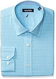 Nautica Men's Plaid Spread Collar Dress Shirt, Aqua, 16.5