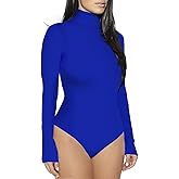 Sumtory Women High Neck Top Bodysuit Long Sleeve Bodycon Romper Solid Thong Leotard