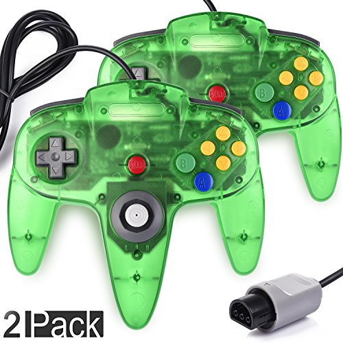 2 Pack Classic Controller for N64 Gaming, miadore Wired Retro Game Pad Joystick Remote Joypad for N64 Video Game System N64 Console - Jungle Green