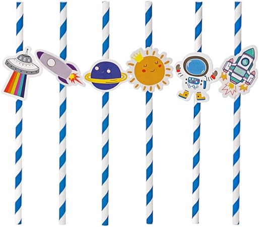 Amosfun 60pcs Jetables Pailles En Papier Espace Astronaute Theme Fete Decoration Anniversaire Fete Boire Pailles Vaisselle Amazon Fr Cuisine Maison