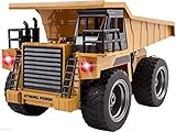 WolVol 6 Channel Electric Rc Remote Control Full Functional Dump Truck Toy for Kids with Lights, Metal Die-Cast Front