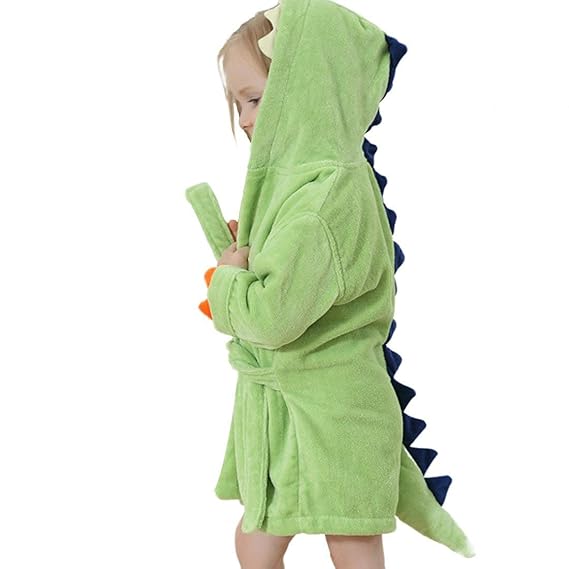 GWELL Kinder Baby Bademantel mit Kapuze Badetuch Kapuzenhandtuch Schlafanzug Nachtwäsche aus Samt Tier Dinosaurier Motiv für 