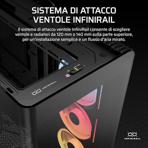 FRAME 4500X LX-R RGB LINK Case Mid-Tower per PC con Vetro Panoramico – Sistema di Montaggio InfiniRail, Anti-Sag della GPU, Include 3 Ventole LX120R RGB LINK – Nero