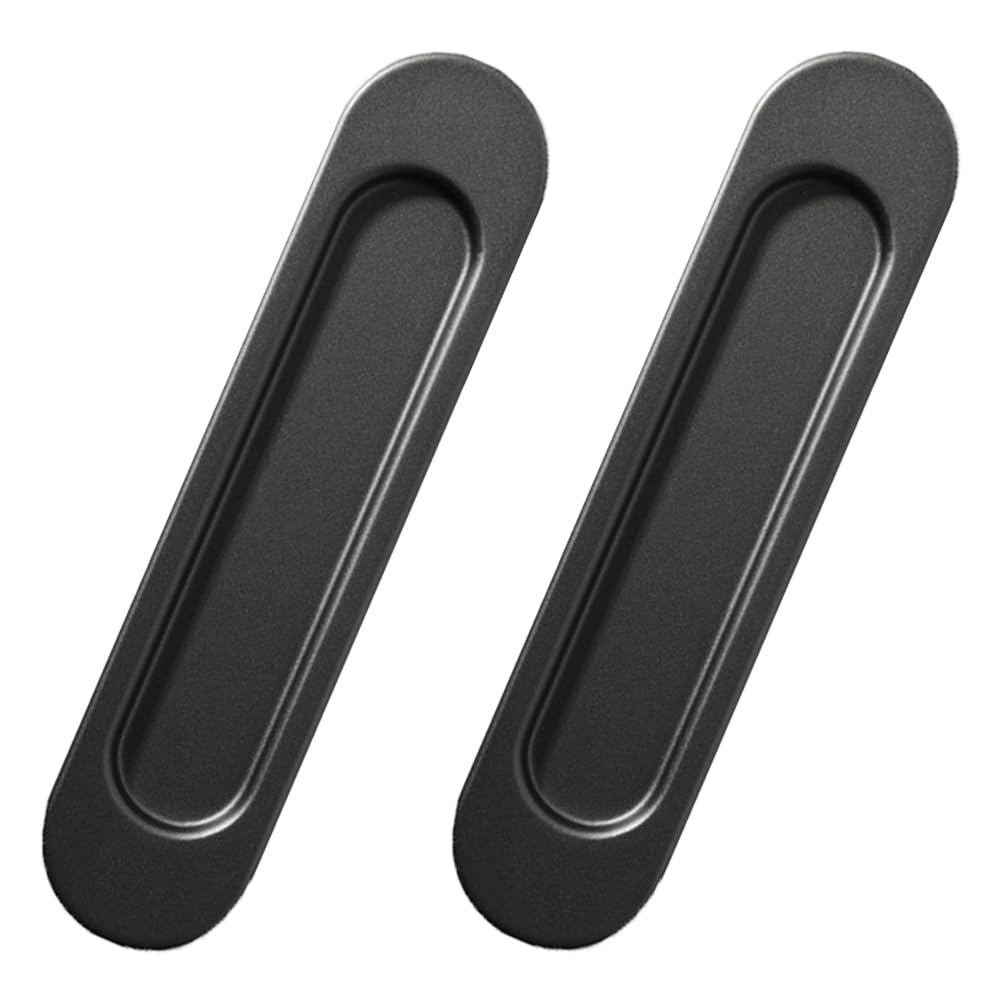Juleioube 2 Pack Self-Stick Sliding Door Pulls Multifunctional Matte Black Metal Sliding Door Pulls150mm Flush Door Handles for Cabinets Windows Refrigerators Furniture Drawers Glass Doors