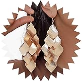 Sttiafay Vintage Leaf Chandelier Earring Gold Layered Leaf Earrings Long Leaf Tassel Drop Earrings Metal Leaf Hook Earrings Square Geometric Statement Earrings Jewelry for Women