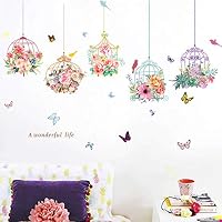 Colorful 3D Birdcage Butterfly Flower Wall Decals DIY Plants Mural Wall Stickers for Living Room Kids Bedroom Nursery Sofa Background Wall Decoration(Bird Cage)