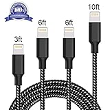 Lightning Cable,AOFU 4 Pack 3FT 6FT 6FT 10FT Nylon Braid Cord to USB Syncing iPhone Charger and Charging Cable,for iPhone 7/7 Plus/6/6 Plus/6s/6s Plus/5/5s/5c/SE and more(Black&White)