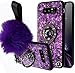 Aulzaju Galaxy S10 Plus Case with Ring Stand Sparkle Glitter S10 Plus Case Marble Design Samsung S10 Plus Case with Soft Furry Ball Wrist Strap Lanyard S10 Plus Protective Case for Girls Women-Purple