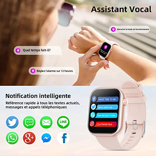 Montre Connectée Homme Femme avec Appels Bluetooth,1.85\'\' Sports Smartwatch Moniteur de Sommeil/Fréquence Cardiaque Tension Artérielle,IP68 étanche Montre Intelligente Connecté pour Android iOS