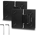 2 Pack 180 Degree Glass Shower Door Hinges, Frameless Glass Door Hinges, Heavy Duty 304 Stainless Steel Glass to Glass Hinge Bathroom Gate Clamp for 8-12 mm, Black