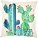 ZUEXT Pack of 4 Summer Style Cactus Decor Throw Pillow Cover Green Plants Decorative Cotton Linen Burlap Square Outdoor Cushion Cover Pillow Case for Car Sofa Bed Couch 18 x 18 Inch