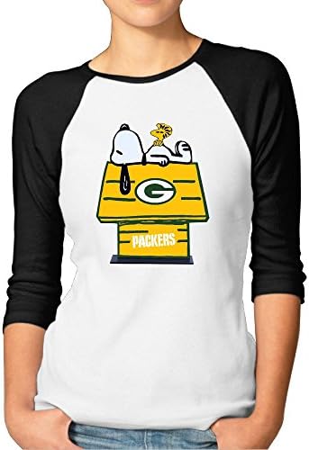 Fashion Woman Green Bay Footaball Team Logo Sleep Dog T Shirts Black [Size L