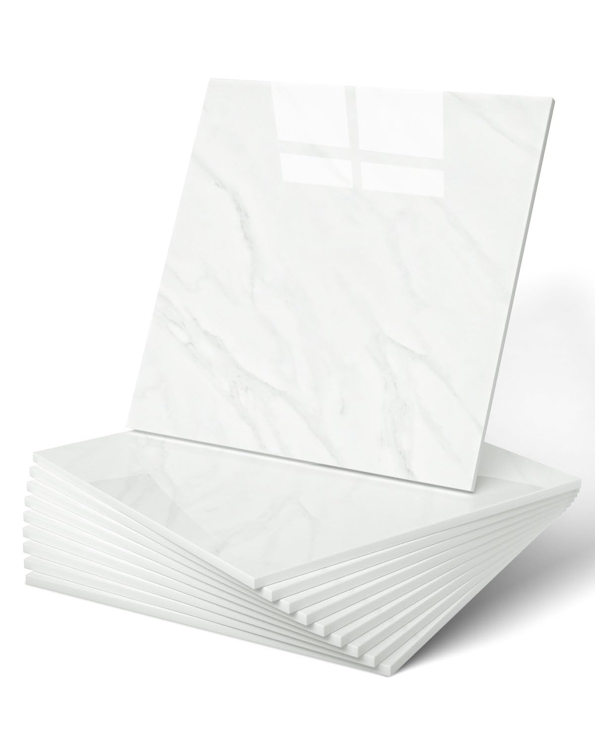 Photo 1 of WADILE 20pcs Waterproof Peel and Stick Marble Wall Tiles, 11.8"x11.8" Self-Adhesive PVC Panels for Bathroom, Kitchen, and Living Room Earl White