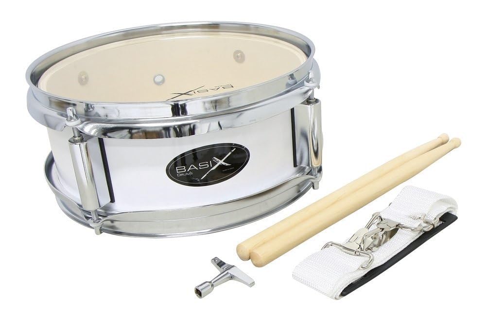 GEWA Junior Marching Drum 10 x 4", wooden shell white, incl. carrying strap and drumsticks — image 1