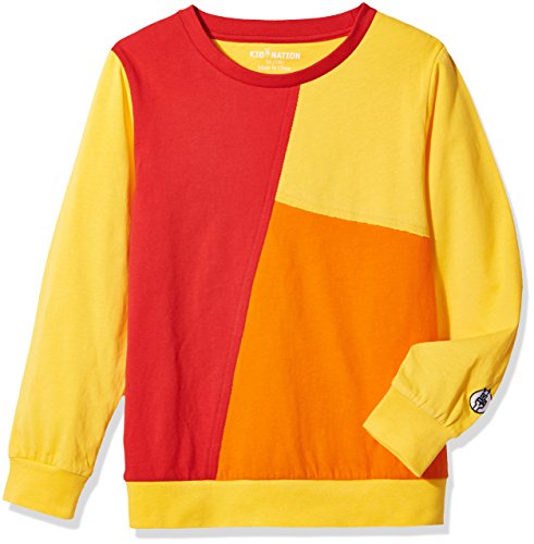 Kid Nation Kids' Long Sleeve Contrast Patchwork T-Shirt for Boys or Girls L Yellow/Red/Orange