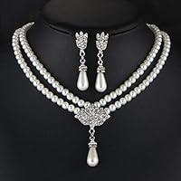 TraveT Bridal Pearl Crystal Necklace Earring Sets Jewelry for Women Wedding