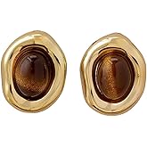 Gold Tiger Eye Stone Earrings Brown Earrings Chunky Gold Statement Earrings for Women Jewelry Gift