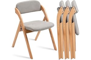 HOMEFUN Folding Chairs with Cushion Padded Foldable Chiars 4 Pack - Wooden Dining Fold Seat with Removable Cover Extra Chair for Guests Kitchen Office Wedding Party Picnic, Grey