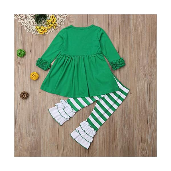Toddler Little Girl Christmas Outfit Ruffle Tunic Long Sleeve Tops Dress+Striped Leggings Pants Boutique Clothing Set… - Image 4