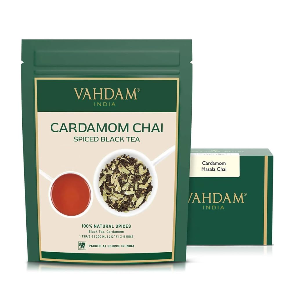 VAHDAM Cardamom Chai Tea | 100g Loose Tea | 100% Natural Spiced Black Tea with Cardamom | Traditional Indian Masala Chai Blend | Vacuum Sealed for Freshness