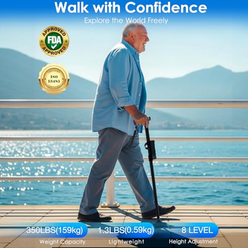 Adjustable Walking Cane for Women & Men for Stability, Self Standing Cane with Second Handle for Standing, Foldable Collapsible Folding Cane, Walking Sticks for Seniors & Adult