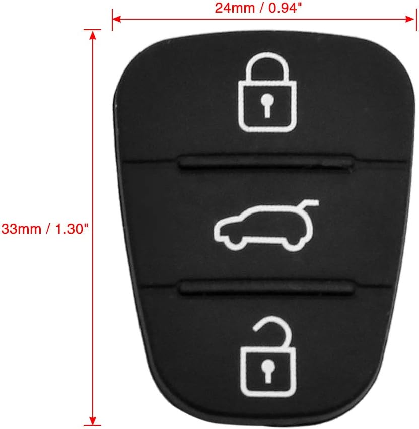 sourcing map 3 Buttons Car Remote Fob Case Insert Rubber Pad Keypad for Hyundai, Black, 33x24x5mm / 1.30"x0.94"x0.20"(L*W*H) - Image 3