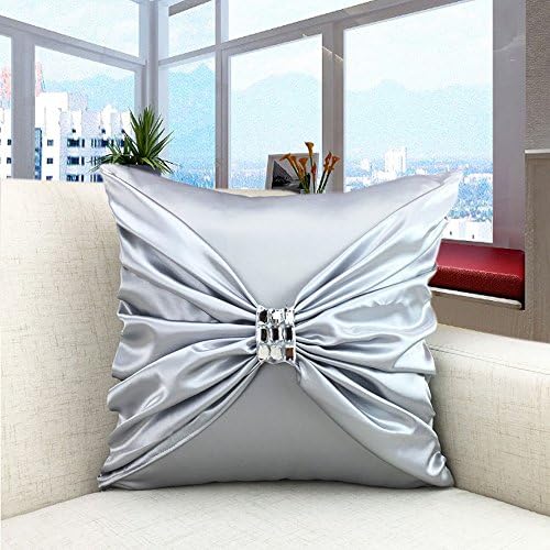 Luxury Silky Decorative Throw Pillow Case Cushion Cover with Diamonds 18 x 18 inch Silver Grey