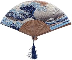 DawningView Japanese Handheld Folding Fan, with Traditional Japanese Ukiyo-e Art Prints (Great Wave Off Kanagawa)