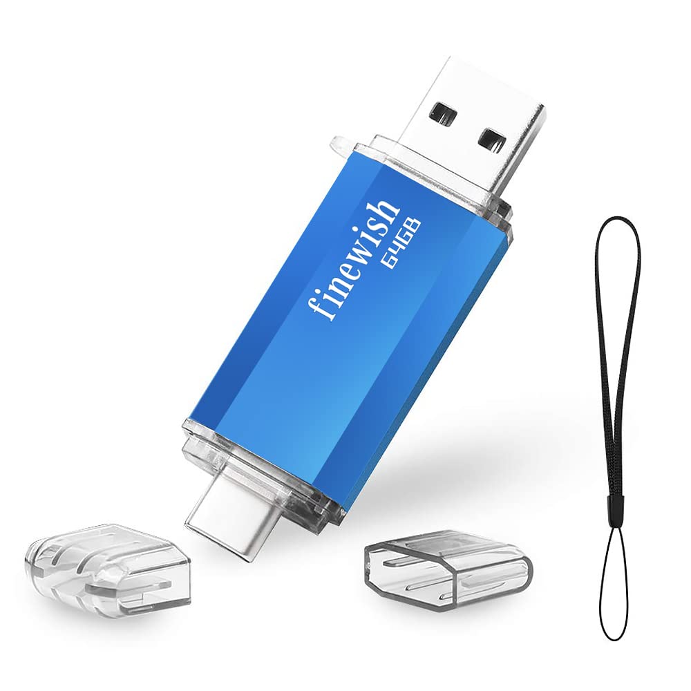 USB C Memory Stick 64 GB, 2 in 1 Type C Flash Drive 64gb USB Key Portable Otg Pendrive 64gb for Tablets, New Macbook, Android Smartphones, Samsung, Huawei, Oneplus Etc. (Blue)
