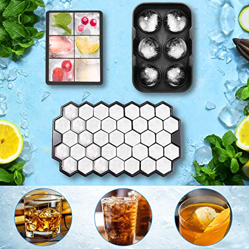 Eiskugelform, 3 Stück Set mit 1Quadratische 1Eiskugelform und 1Bienenwabe Eiswürfelformen Silikon, Ice Cube Tray für… – Bild 7