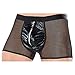 Men's Sexy Mesh Sheer Breathable Boxer Briefs Comfy Underwear Faux Leather Zipper Bulge Pouch Wetlook Low Rise Cool Swim Thongs Shorts Panties Transparent Lingerie Bikini Trunks Underpants Swimwear