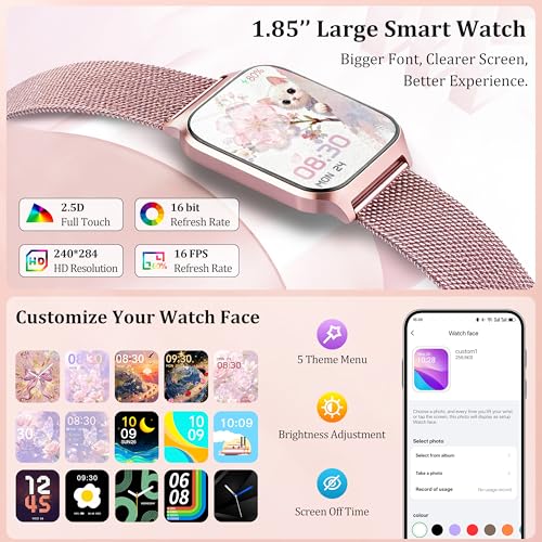 Smart Watch Women Men, 1.85'' Lightweight Screen Fitness Watch, Bluetooth Call, HR/ Blood Pressure/ Sleep Monitor, 115+ Sports Modes, Voice Control, IP68 Waterproof Compatible with Android & iPhone