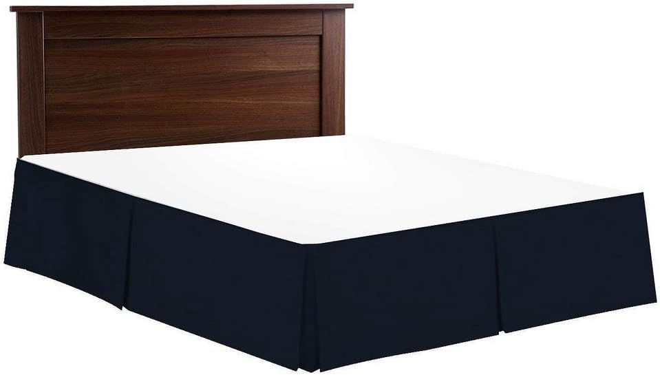 Urban Bed Brushed Microfiber 16 Inch Drop Extra Long Bedskirt Pleated and Split Corner - Queen Navy Blue Solid