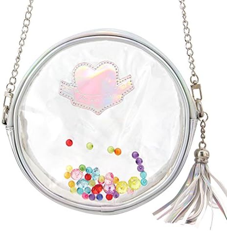 Hermora PU Leather Round Cross-body Bag Transparent Clutch Handbags Approved Bags Purses(Silver)