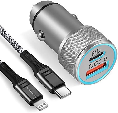 iPhone USB C Car Charger, WHIRELEAST 20W Dual Port Fast Car Charger Adapter with 3FT USB C to Lightning Cable for iPhone 12/12 Pro Max/Mini, 11/XR/XS/8/Plus, AirPods, iPad, More
