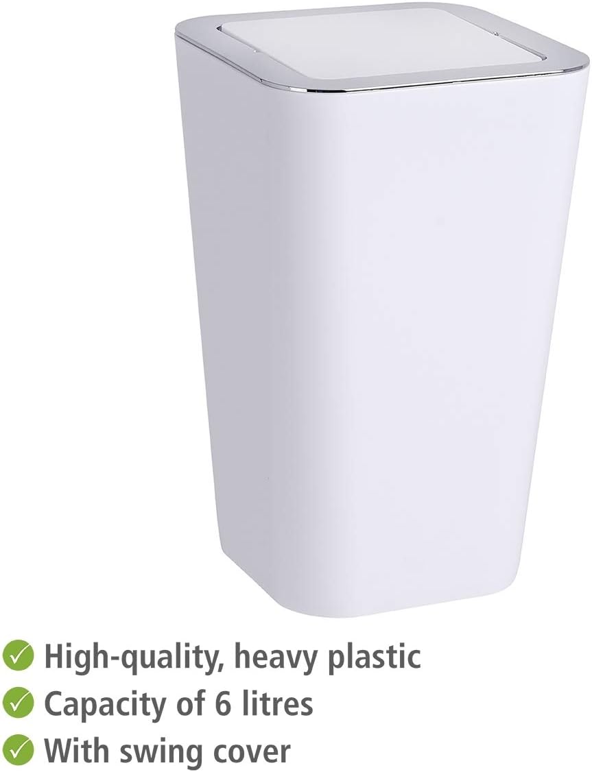 WENKO Candy Swing Cover Bin, ABS/PS, White/Chrome, 18 x 18 x 28.5 cm, 18 x 28.5 x 18 cm - Image 3