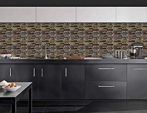Yipscazo Peel and Stick Anti-Mold Wall Tile for Kitchen Backsplash in Dark Brown (10 Tiles) - Thumbnail 6
