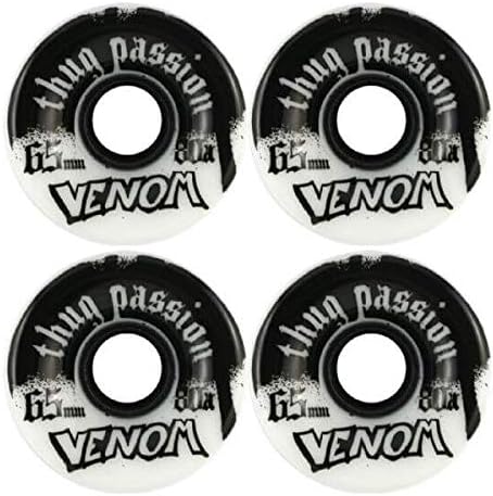 Venom Thug Passion 65mm 80a White/Black Skateboard Wheels (Set Of 4)
