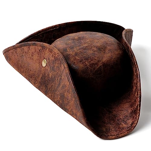 Srnede Pirate-Hat Women Tricorn Brown Pirate Men Leather Faux Leather Vintage Wrinkle Distressed