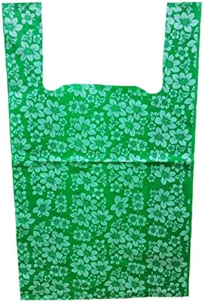 Medium 25 Pcs. Lin NaDa Party Favor Plastic T-Shirt Bag 12"W x20"H x 3.5" Deep Shopping Bag With Handle (Green T-02)