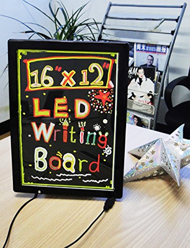 WER Flashing LED Writing Message Board 16" X 12" Illuminated Erasable Neon Menu Writing Board Flashing Neon Board Sign, for Shop and Message Reminding