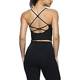 Workout Tank Tops Backless Longline Crop Top Sexy Strappy Sports Bras for Women Padded Spaghetti Cross Yoga Gym Athletic Top