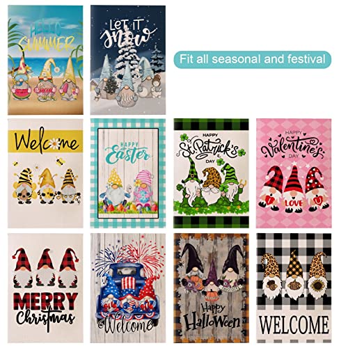 Set of 10 Gnome Seasonal Garden Flags, Doubleside Printed Festival