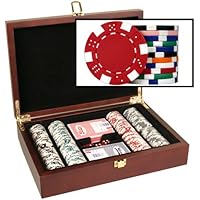 DA VINCI Mahogany Wood Poker Chip Set with Dice Striped 11.5 Gram Chips